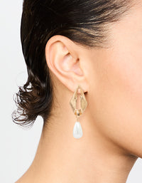 Gold Oval Pearl Drop Earrings - link has visual effect only