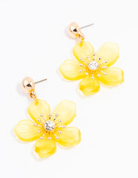 Yellow Gold Diamante Stapled Flower Drop Earrings - link has visual effect only