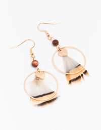 Gold Feather & Bead Ring Drop Earrings - link has visual effect only