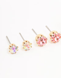 Gold Pink Diamante Stud Earrings 3-Pack - link has visual effect only