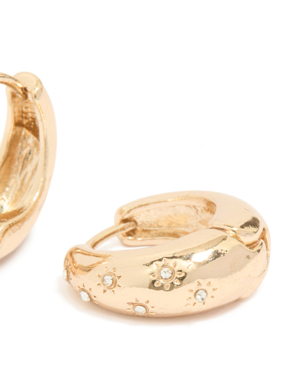 Gold Diamante Tear Drop Clicker Huggie Earrings