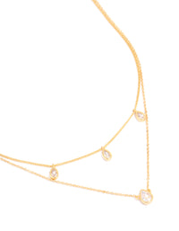 Gold Plated Brass Cubic Zirconia Teardrop Layered Necklace - link has visual effect only