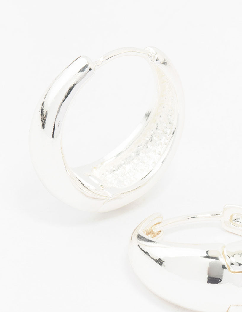 Silver Plated Large Chunky Classic Hoop Earrings