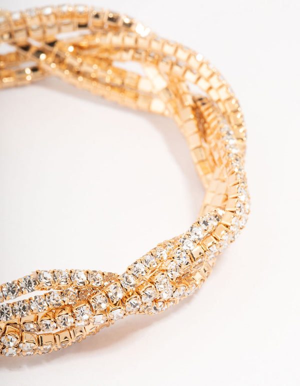 Gold Plated Braided Diamante Bracelet