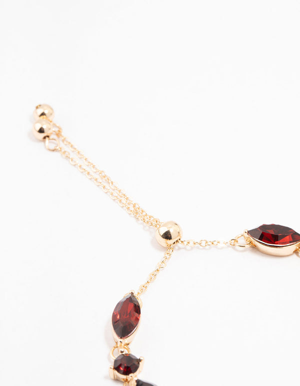 Gold Plated Marquise Red Jewel Toggle Bracelet