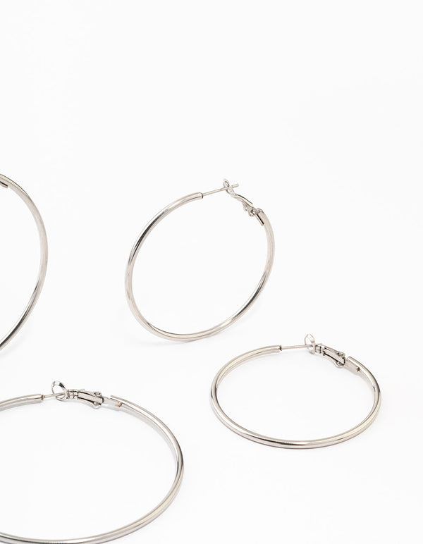 Waterproof Stainless Steel Thin Hoop Earrings 3-Pack
