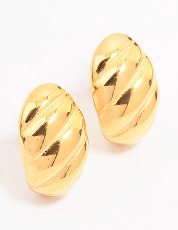 Waterproof Gold Plated Stainless Steel Croissant Stud Earrings