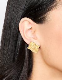Waterproof Gold Plated Stainless Steel Square Textured Stud Earrings - link has visual effect only