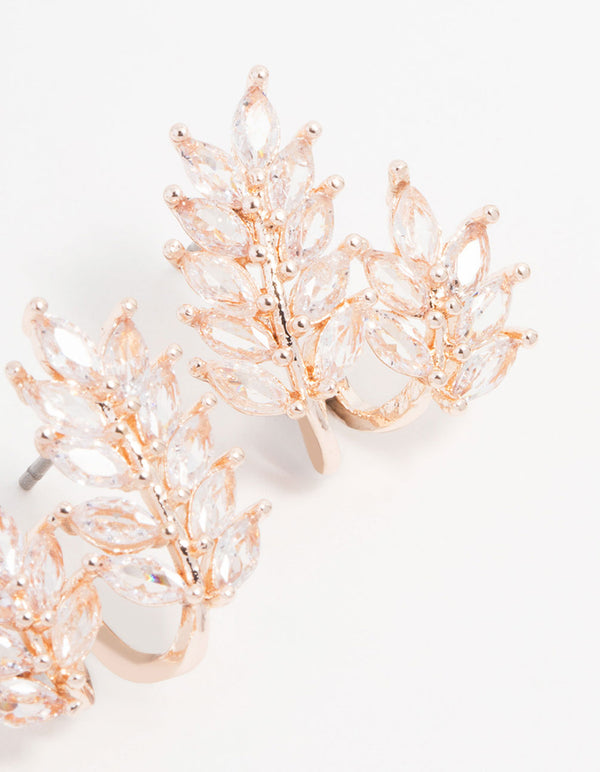 Rose Gold Plated Cubic Zirconia Roman Leaf Crawler Earrings