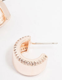 Rose Gold Plated Cubic Zirconia Chunky Pave Side Hoop Earrings - link has visual effect only