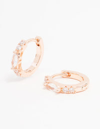Rose Gold Plated Cubic Zirconia Marquise Pave Huggie Earrings - link has visual effect only