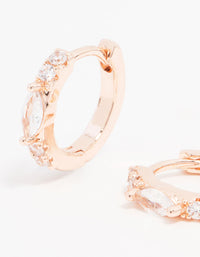 Rose Gold Plated Cubic Zirconia Marquise Pave Huggie Earrings - link has visual effect only