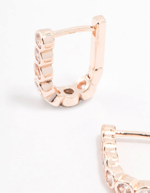 Rose Gold Plated Cubic Zirconia Stone Oval Hoop Earrings