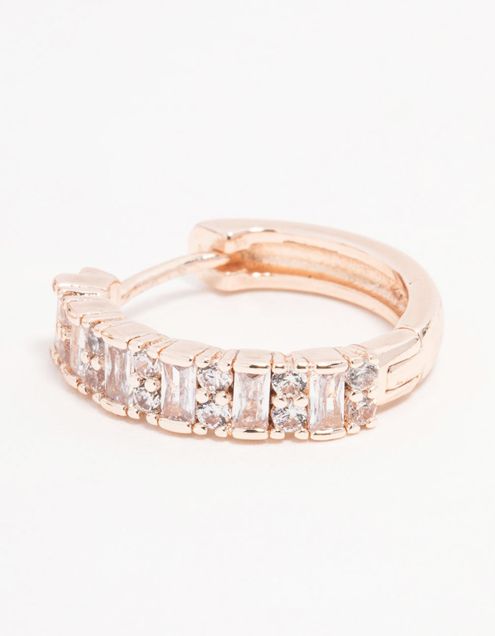 Rose Gold Plated Cubic Zirconia Pave Baguette Hoop Earrings