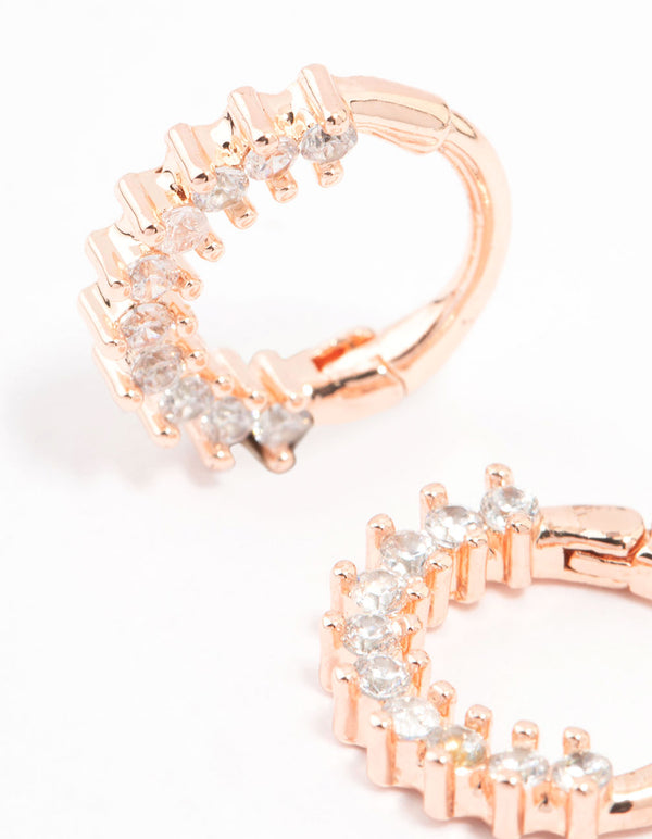 Rose Gold Plated Cubic Zirconia Pave Clicker Earrings
