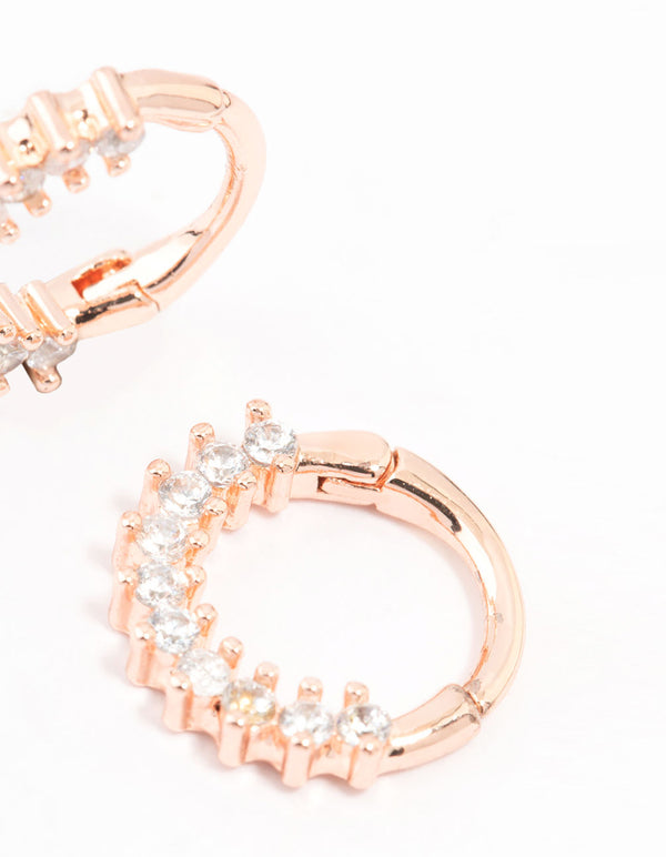 Rose Gold Plated Cubic Zirconia Pave Clicker Earrings