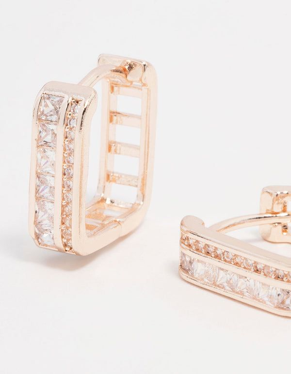 Rose Gold Plated Cubic Zirconia Double Pave Hoop Earrings