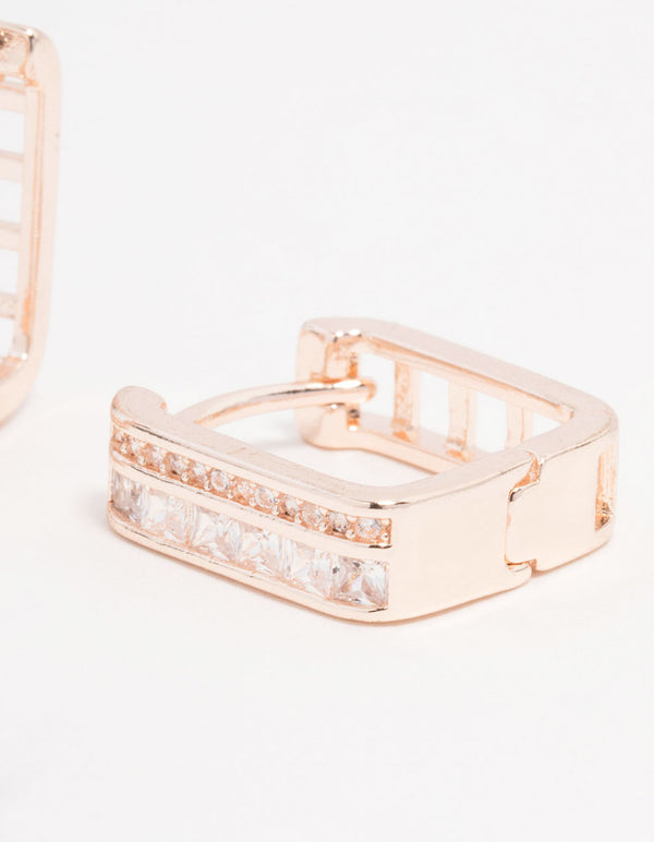 Rose Gold Plated Cubic Zirconia Double Pave Hoop Earrings