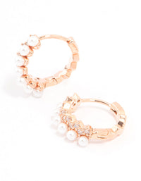 Rose Gold Plated Cubic Zirconia Pave Pearl Hoop Earrings - link has visual effect only