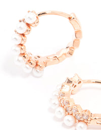 Rose Gold Plated Cubic Zirconia Pave Pearl Hoop Earrings - link has visual effect only