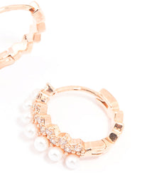 Rose Gold Plated Cubic Zirconia Pave Pearl Hoop Earrings - link has visual effect only