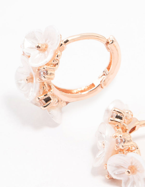Rose Gold Plated Pearl Flower Trio Hoop Earrings