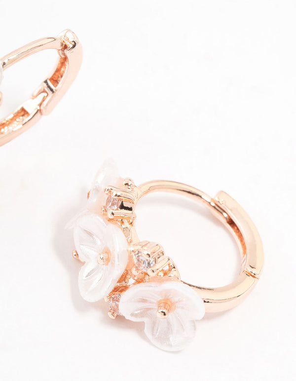 Rose Gold Plated Pearl Flower Trio Hoop Earrings