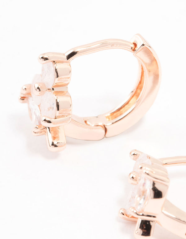 Rose Gold Plated Cubic Zirconia Flower & Leaf Hoop Earrings