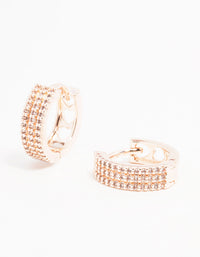 Rose Gold Plated Trio Pave Hoop Earrings - link has visual effect only