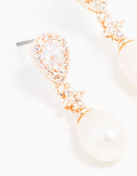 Rose Gold Plated Cubic Zirconia Halo Pearl Drop Earrings - link has visual effect only