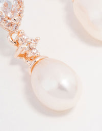 Rose Gold Plated Cubic Zirconia Halo Pearl Drop Earrings - link has visual effect only