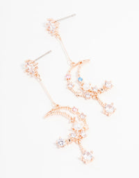 Rose Gold Plated Cubic Zirconia Moon Sparkly Drop Earrings - link has visual effect only
