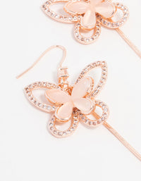 Rose Gold Plated Long Butterfly And Pearl Drop Earrings - link has visual effect only