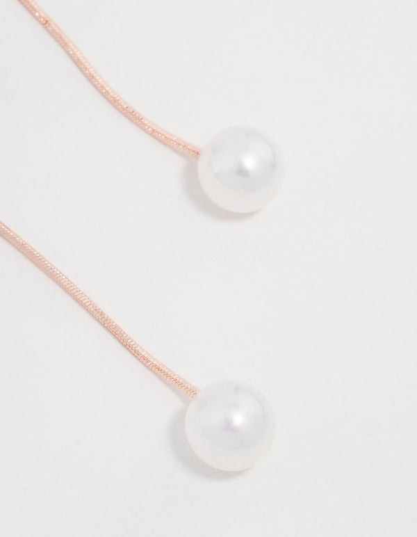 Rose Gold Plated Long Butterfly And Pearl Drop Earrings