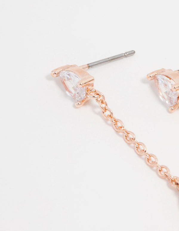 Rose Gold Plated Cubic Zirconia Marquise Stud & Drop Earrings