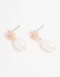 Rose Gold Plated Cubic Zirconia Flower Pearl Drop Earrings - link has visual effect only