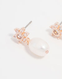 Rose Gold Plated Cubic Zirconia Flower Pearl Drop Earrings - link has visual effect only