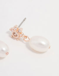 Rose Gold Plated Cubic Zirconia Flower Pearl Drop Earrings - link has visual effect only