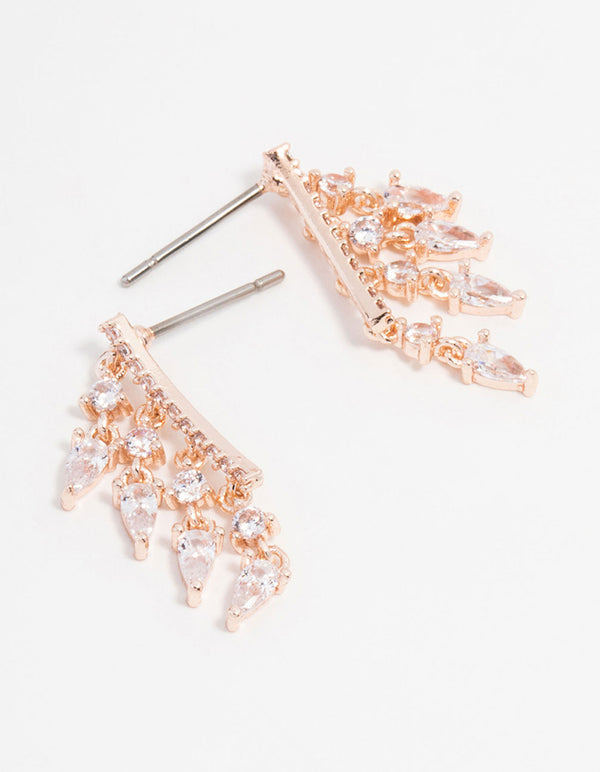 Rose Gold Plated Cubic Zirconia Pave Drop Crawler Earrings