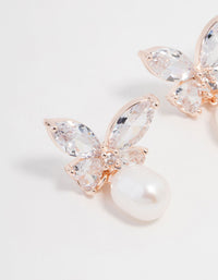 Rose Gold Plated Cubic Zirconia Butterfly Pearl Drop Earrings - link has visual effect only