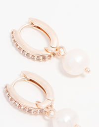 Rose Gold Plated Cubic Zirconia Pave Pearl Drop Hoop Earrings - link has visual effect only