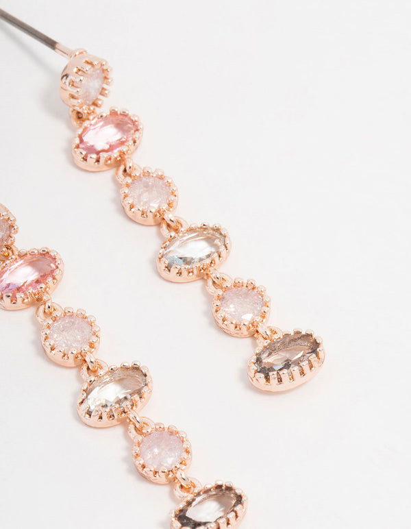 Rose Gold Plated Cubic Zirconia Oval & Round Stone Drop Earrings