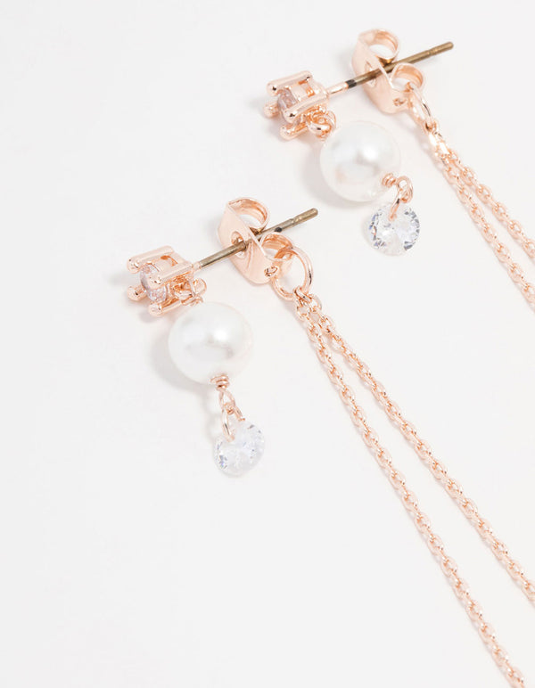 Rose Gold Plated Cubic Zirconia Hang Chain Earrings