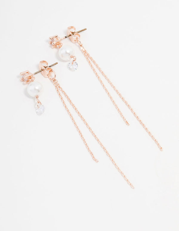 Rose Gold Plated Cubic Zirconia Hang Chain Earrings