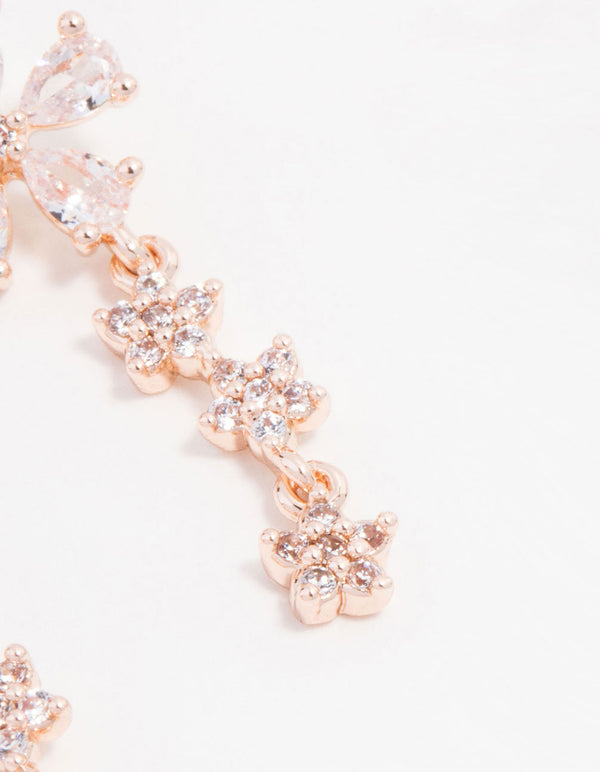 Rose Gold Plated Cubic Zirconia Dainty Flower Drop Earrings