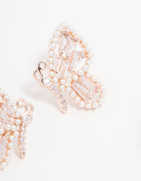 Rose Gold Plated Cubic Zirconia Baguette & Pearl Butterfly Stud Earrings - link has visual effect only