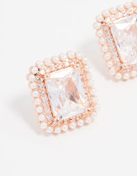 Rose Gold Plated Radiant Cubic Zirconia Halo Pearl Earrings - link has visual effect only
