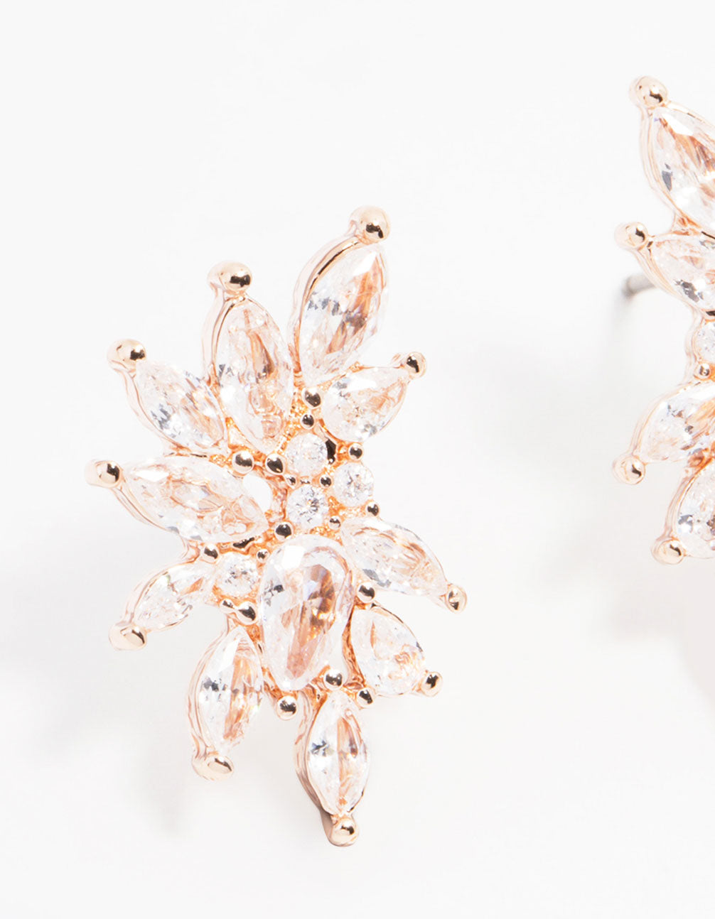 Rose Gold Plated Cubic Zirconia Marquise Cluster Stud Earrings