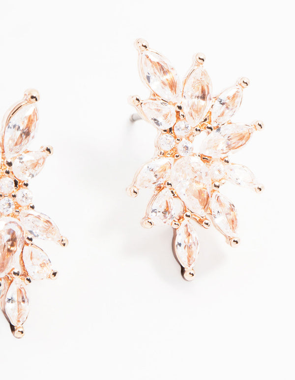 Rose Gold Plated Cubic Zirconia Marquise Cluster Stud Earrings