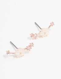 Rose Gold Plated Cubic Zirconia Flower Crawler Earrings - link has visual effect only